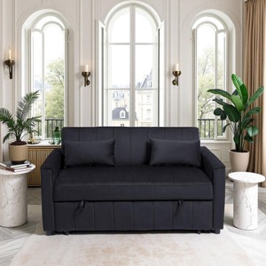Compact Modern Velvet Sleeper Sofa Bed with Pull-Out Design and Adjustable Backrest for Living Room or Bedroom -3irtyhousy - 1 of 4