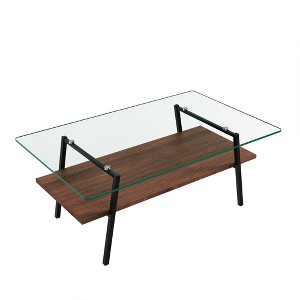 NicBex Modern 38.58" Rectangle Coffee Table with Glass Top, Open Storage Shelf and Iron Frame for Living Room - 1 of 4