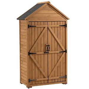 Outside Wooden Storage Shed Closet Storage Cabinet With Shelves Garden Wood Tool Shed For Outdoor Yard, Patio, Deck, Porch 39.56x 22.04x 68.89inch - 1 of 4