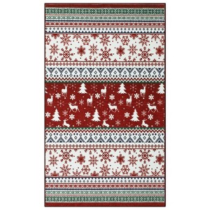 Christmas Washable Vintage Boho Medallion Area Rugs,Large Rug Non-Slip Low Pile Indoor Holiday Decor Soft Mat for Bedroom Living Room Dining Room - 1 of 4