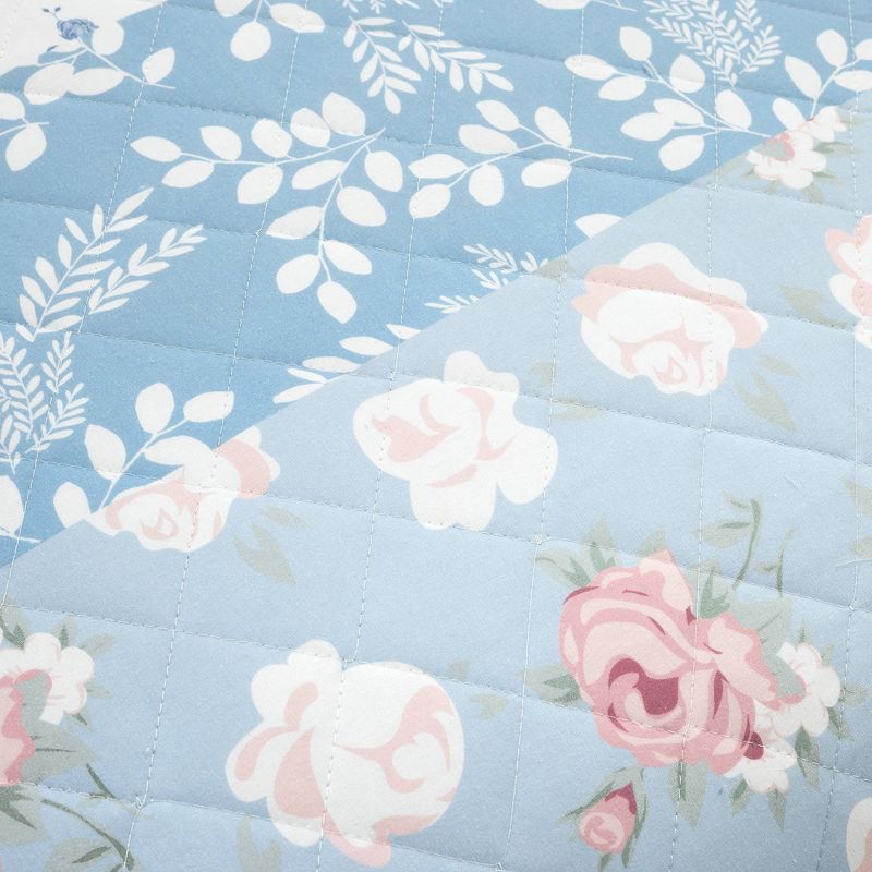 Lush Décor 3pc Cottage Core Flower Stripe Oversized Reversible Quilt Set Blue/Dusty Pink, 5 of 11
