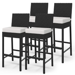 Garvee Patio Wicker Barstools With Cushions, Outdoor Wicker Bar Stools Set of 2, Rattan Bar Height Stool Set Armless for Backyard, Poolside - 1 of 4