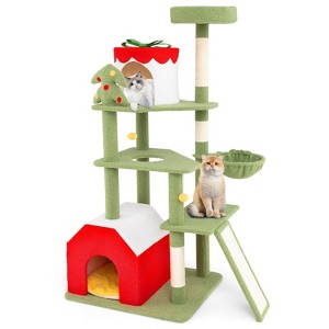 Costway 61" Tall Christmas Cat Tower w/ Sisal Scratching Posts Pet Furniture for Indoor Kittens - 1 of 4