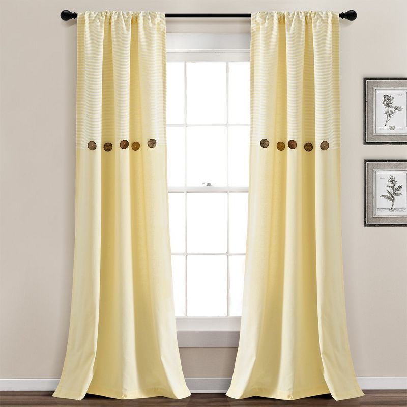 Home Boutique Farmhouse Button Stripe Yarn Dyed Woven Cotton Window Curtain Panels Yellow 40X84 Set, 1 of 2