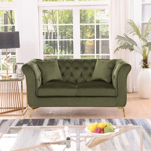 Standard Velvet Tufted Scroll-Arm Chesterfield Stanford Loveseat with Plush Multi-Density Foam Cushions and Premium Craftsmanship - 1 of 4