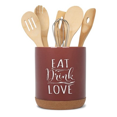 Elanze Designs Eat Drink Love Red X-Large Cork Bottom Kitchen Utensil Holder