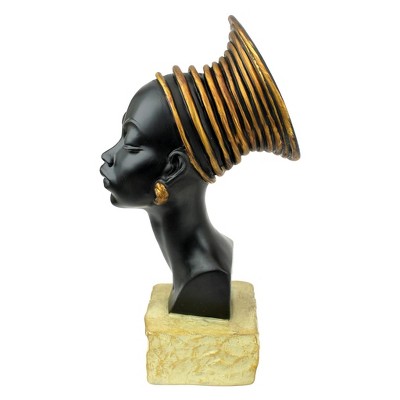 Regal Black and Gold Nubian Queen Resin Bust Statue