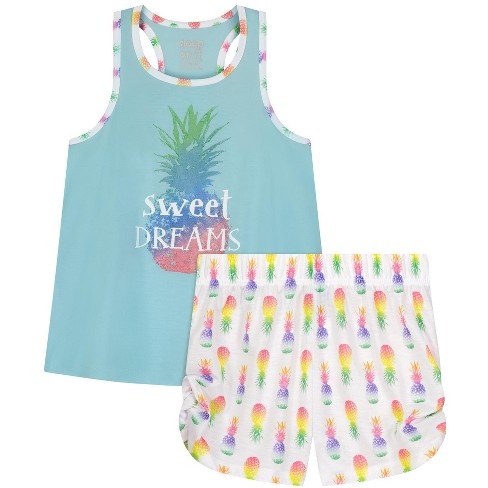 Sleep On It Girls Sweet Pineapple Dreams 2-piece Tank Pajama Shorts Sleep  Set - Aqua, M(10/12) : Target