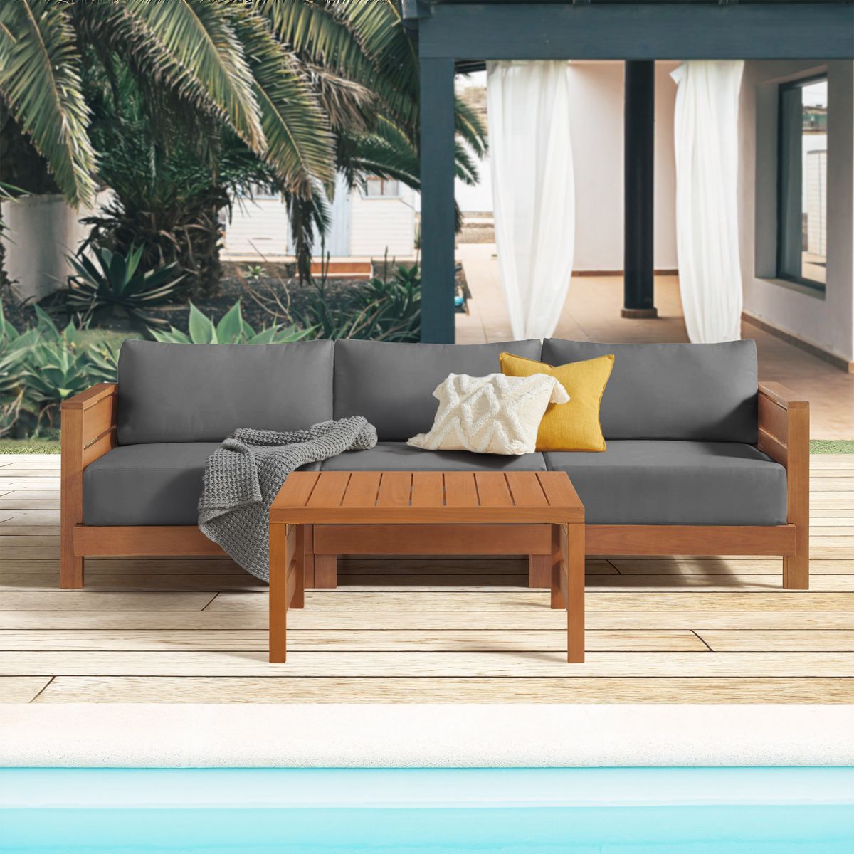 Alaterre Furniture Barton Outdoor Patio Furniture Set with Sofa and Coffee Table - Weather-Resistant Eucalyptus Wood Patio Furniture Set (Natural) - thumbnail 2