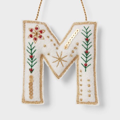 Image of Embroidered Fabric Monogram Letter 'M' Christmas Tree Ornament - Wondershop™: Indoor Use, 4" Height