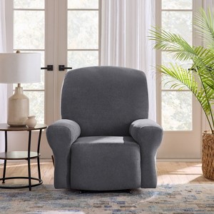 Sure Fit 30" Wide Cedar Stretch Textured Recliner Slipcover Washed Black: Furniture Protector, Microfiber & Spandex - 1 of 4