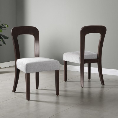 Modern Rubberwood Fabric Upholstered Dining Chair Set of 2,Wooden Legs Curved Back Dining Chair,Armless Comfy Open Back Kitchen Chair-Coolbibila
