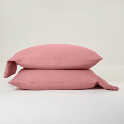 Standard 100% Washed Hemp Solid Pillowcase Set Rose - Casaluna™