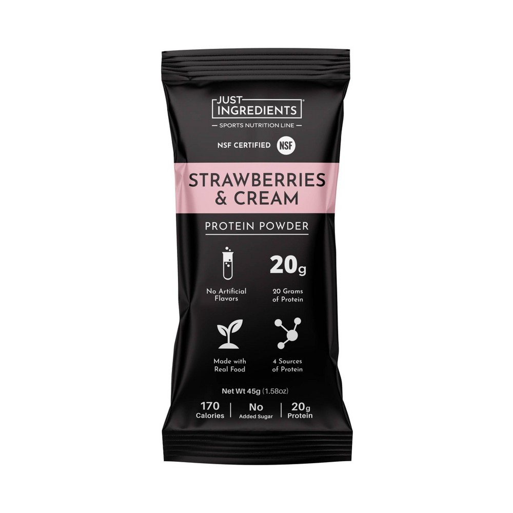 Just Ingredients Strawberries & Cream Protein Powder (NSF) - Pea/Whey - 20g Protein - 1.58oz/1 Stick