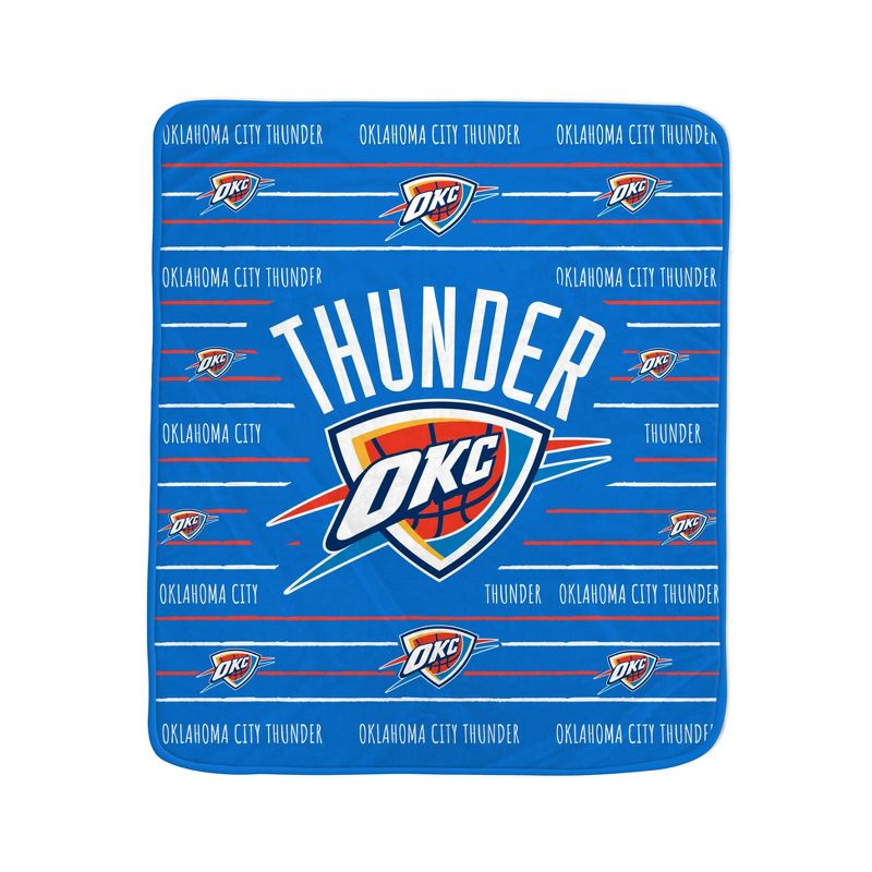 NBA Oklahoma City Thunder Logo Stripe Binding Edge Flannel Fleece Blanket, 1 of 2