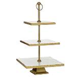 3 Tier Square Aluminum and Marble Tray Stand Gold/White - Olivia & May