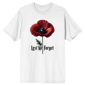 Memorial Day Red Poppy Lest We Forget Men’s White Crew Neck Short Sleeve T-shirt - 1 of 4