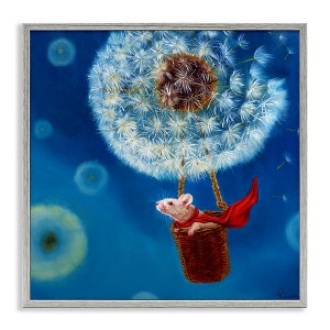 Stupell Industries Dandelion Hot Air Balloon Mouse Framed Giclee Art, Gray, 24" x 24" - 1 of 4