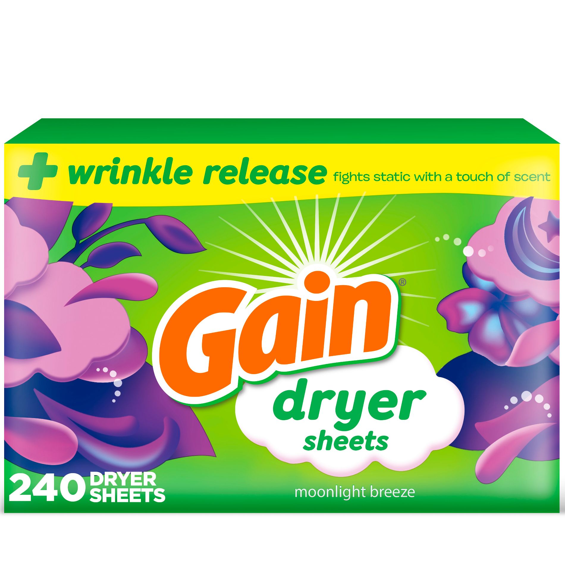 Gain Moonlight Breeze Fabric Softener Dryer Sheets - 240ct: Box, Bleach-Free