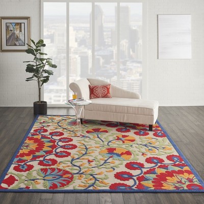 Red and Multicolor Floral Synthetic Rectangular Area Rug 7'10" x 10'6"
