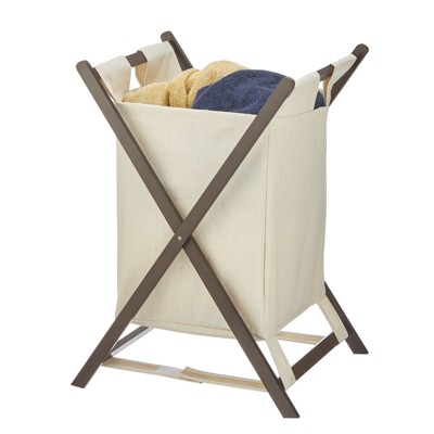 mDesign Bamboo Laundry Hamper, Portable/Collapsible Fabric Bag - Dark Brown