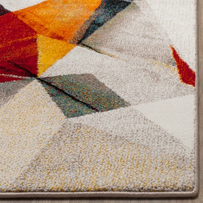 Light Grey and Orange Geometric Floral 9' x 12' Synthetic Area Rug