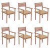 vidaXL Patio Chair Set of 6 Beige Fine sanded teak hardwood Medium - 2 of 4