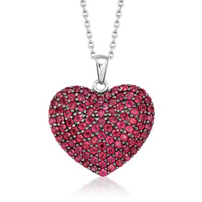 Ross-Simons 4.90 ct. t.w. Rhodolite Garnet and 4.00 ct. t.w. White Topaz Reversible Puffed Heart Pendant Necklace in Sterling Silver Size 18