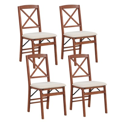 Tangkula 4 Set Kitchen Chairs w/ Rubber Wood Frame Upholstered Seat Hollowed Backrest