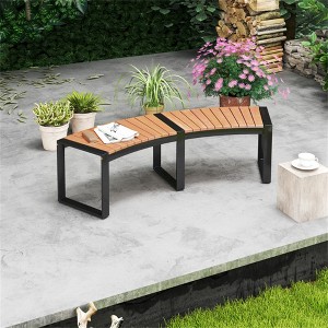 Dracelo Patio Curved Bench with Slatted Seat and Metal Legs - 1 of 4