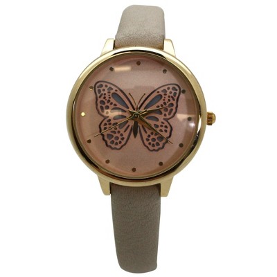 Olivia Pratt Thin Faux Leather Butterfly Face Women Watch