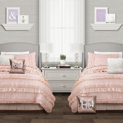 Blush Full Cotton Ruffled Comforter Set with Pillow Shams