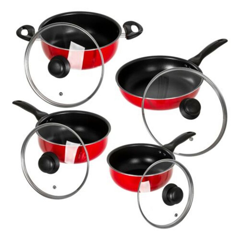 Lexi Home 8-Piece Aluminum Non-Stick Cookware Set - Red, Black, 2 of 5