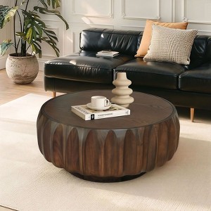 Sapphtopaz 31.5" Round Solid Wood Coffee Tables for Living Room Simple Carved Side Table with Elegant Sculptural Design Coffee Bar for Office - 1 of 4