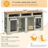 71" Double Dog Crate Furniture for 2 Dogs - XL TV Stand with 3 Storage Drawers,Removable Divider & Sliding Barn Door,White+Light Oak - 3 of 4