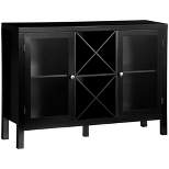 HOMCOM Modern Kitchen Sideboard, Buffet Table with Removable Wine Rack, Tempered Glass Door Cabinet and Adjustable Shelves for Living Room, Kitchen, Entryway, Black