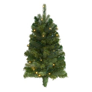 2ft. Flat Back Wall Hanging Artificial Christmas Tree with 20 Clear LED Lights – Compact Space-Saving Holiday X-Mas Décor - 1 of 4