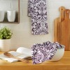 Design Imports  Damask Print Dishtowel Set 2 Piece, 18X28", Eggplant - 3 of 4