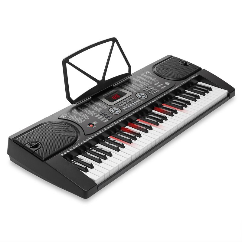 Hamzer 61-Key Electronic Keyboard Digital Music Piano with Lighted Keys, H-Stand, Padded Stool, and Accessories, 3 of 10