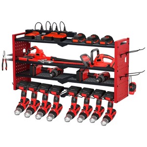 Power Tool Organizer Wall Mount, Heavy Duty 4-Layer Garage Rack, 8 no cord Drill Storage Shelf with Hooks, Drill Bit Shelf Battery Storage Holder - 1 of 4