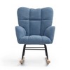 Vynxaria Ivory Teddy Upholstered Glider Rocker - Comfy High Back Accent Chair - 2 of 4