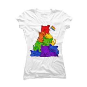 Adult Design By Humans Cat Pile Rainbow Pride Flag By ACEGlobal T-Shirt - 1 of 2
