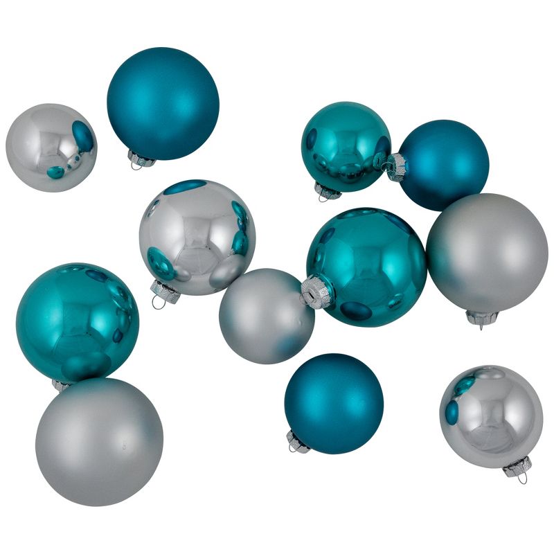 Northlight 72ct Turquoise Blue and Silver 2-Finish Glass Christmas Ball Ornaments 4" (100mm), 5 of 6