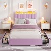 Girls' Twin Size Bed Frame - Boucle Upholstered Headboard Design, with 2 Drawer Storage, Kids Platform Bed Style - 3 of 4