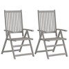 vidaXL Solid Acacia Wood Patio Reclining Chairs with Cushions Set of 2 - Gray Wash Finish Adjustable Backrest for Outdoor Dining or Relaxation - 2 of 4