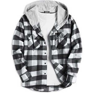 COOFANDY Men's Plaid Hoodie Flannel Shirt Jacket Long Sleeve Casual Fashion Button Shirts - 1 of 4