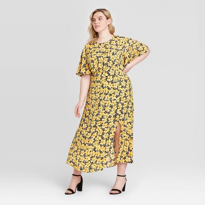 navy blue and yellow plus size dress