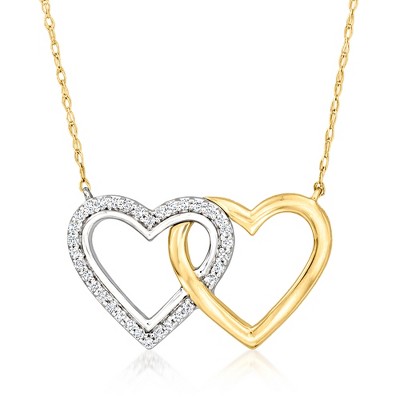 Ross-Simons 0.10 ct. t.w. Diamond Interlocking-Heart Necklace in Sterling Silver and 14kt Yellow Gold