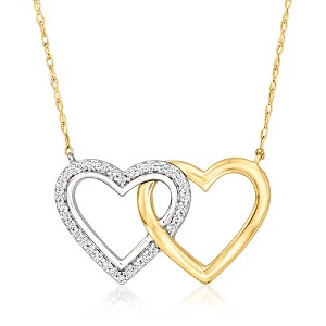Ross-Simons 0.10 ct. t.w. Diamond Interlocking-Heart Necklace in Sterling Silver and 14kt Yellow Gold - 1 of 3