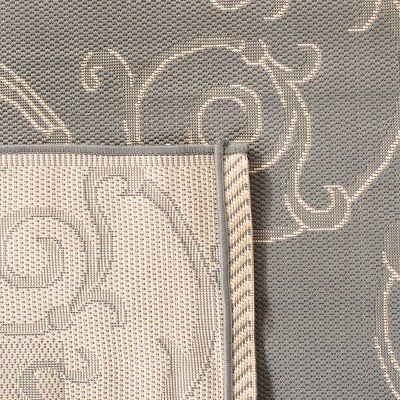 Grey and Natural Baroque Print Reversible Outdoor Area Rug